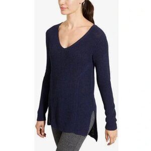 Athleta Highline Pullover Tunic Sweater S Womens V Neck Cotton Tunic Navy Blue